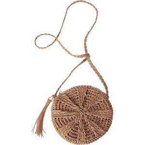 Women Straw Crossbody Purse Beach Handmade Woven Shoulder Bag with Tassels